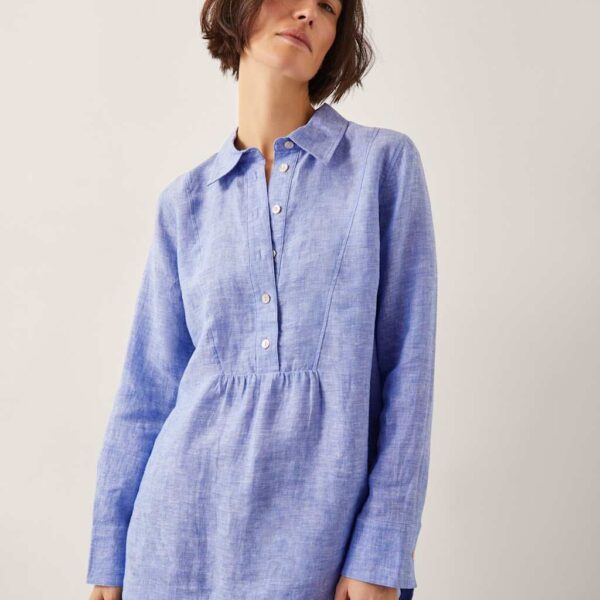 Monsoon Women's Pure Linen Collared Button Front Shirt - XL - Blue, Blue