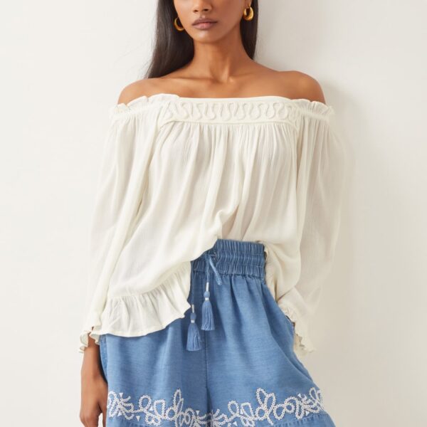 Monsoon Women's Off The Shoulder Frill Detail Top - M - White, White