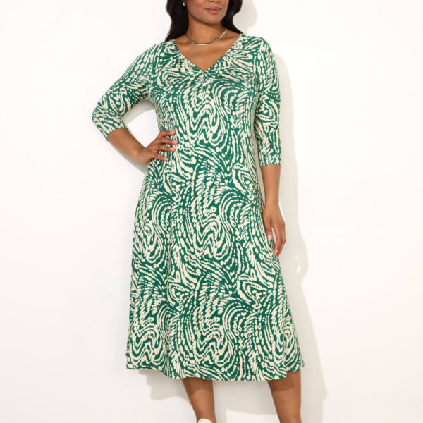 Live Unlimited London Women's Jersey Printed Midi Swing Dress - 18REG - Green Mix, Green Mix