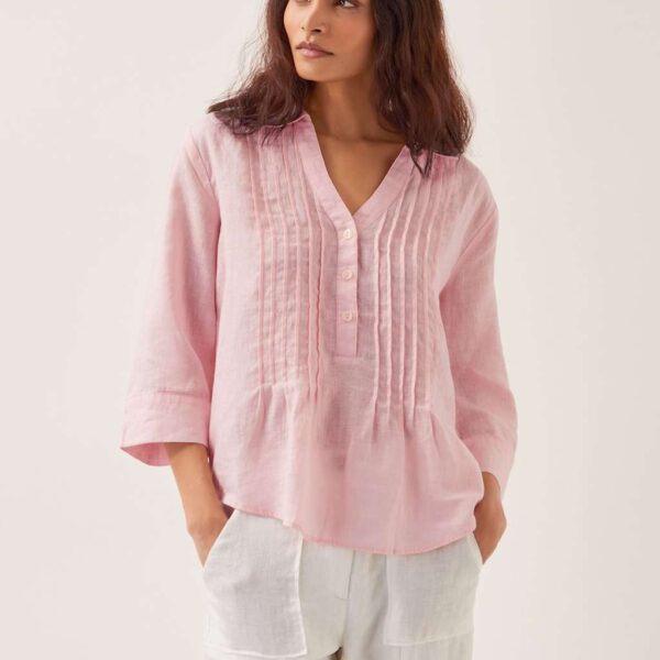 Monsoon Women's Pure Linen Collared Blouse - M - Light Pink, Light Pink
