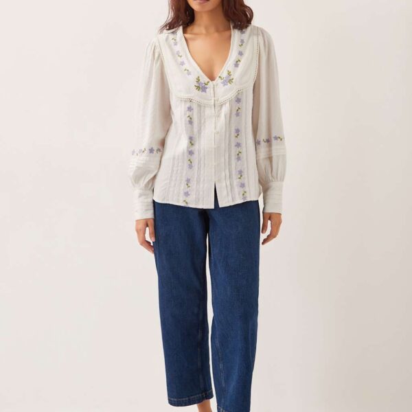 Monsoon Women's Embroidered V-Neck Blouse - XL - Ivory Mix, Ivory Mix