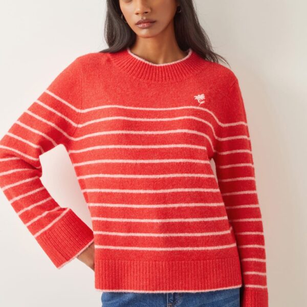 Monsoon Women's Striped Crew Neck Jumper - Red Mix, Red Mix