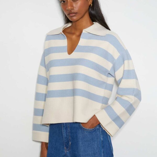 Monsoon Women's Striped Collared Open Neck Jumper - XL - Blue Mix, Blue Mix