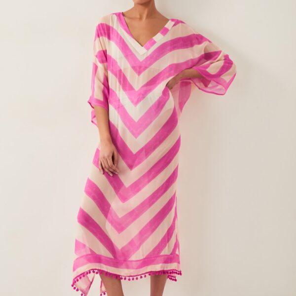 Monsoon Women's Striped V-Neck Midaxi Kaftan Beach Dress - Pink Mix, Pink Mix