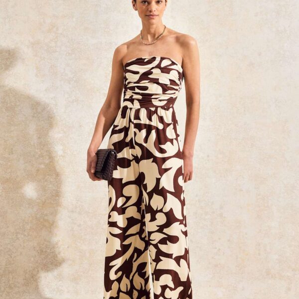 Ro&Zo Women's Printed Wide Leg Jumpsuit - 12REG - Brown Mix, Brown Mix