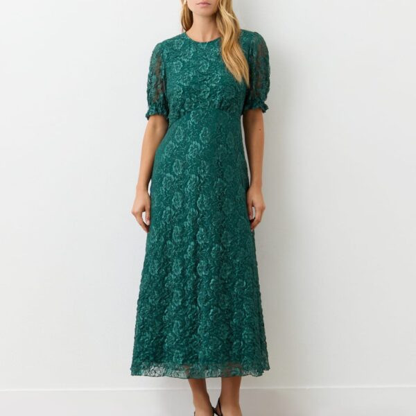 Finery London Women's Mela Lace Short Sleeve Midi Tea Dress - 14 - Navy, Black,Navy,Green