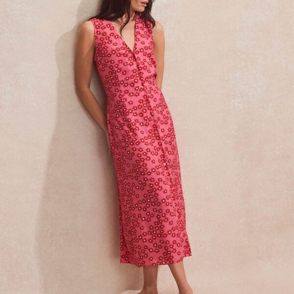 Ro&Zo Women's Floral Tie Detail Midi Tea Dress - 12REG - Pink Mix, Pink Mix