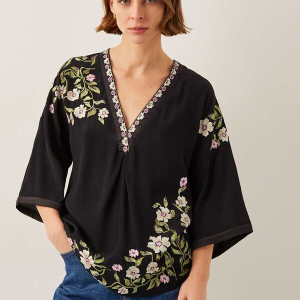 Monsoon Women's Embroidered Top - S - Black Mix, Black Mix