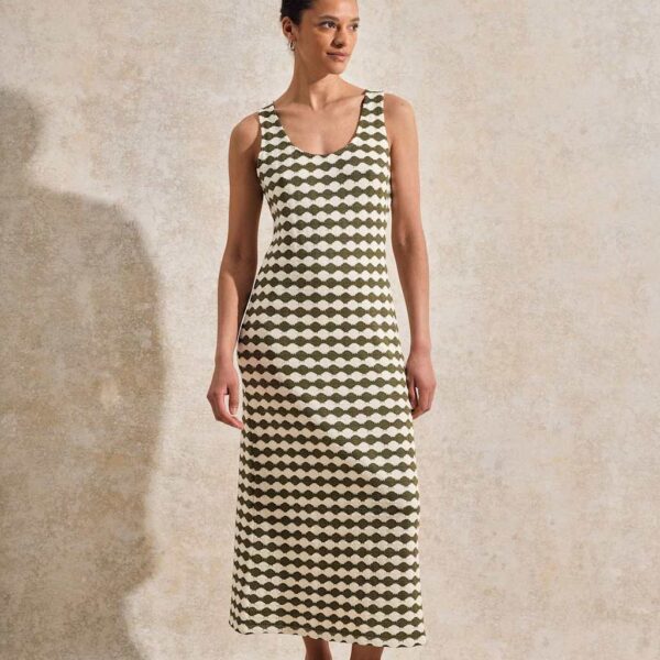 Ro&Zo Women's Knitted Geometric Scoop Neck Midaxi Slip Dress - 12REG - Khaki Mix, Khaki Mix