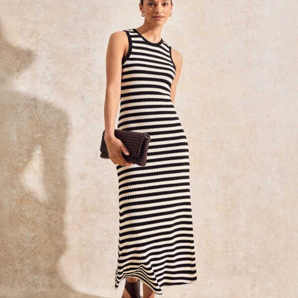 Ro&Zo Women's Cotton Blend Striped Midaxi Column Dress - 10REG - Black Mix, Black Mix