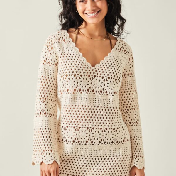 Accessorize Women's Cotton Rich Crochet Daisy Beach Cover Up - L - Natural, Natural