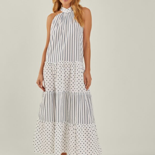Accessorize Women's Pure Cotton Halter Neck Maxi Beach Dress - White Mix, White Mix