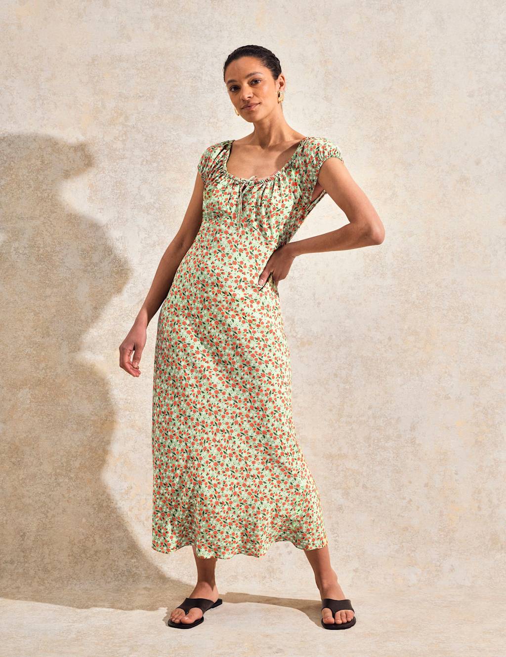 Ro&Zo Women's Floral Midi Tea Dress - 12REG - Green Mix, Green Mix