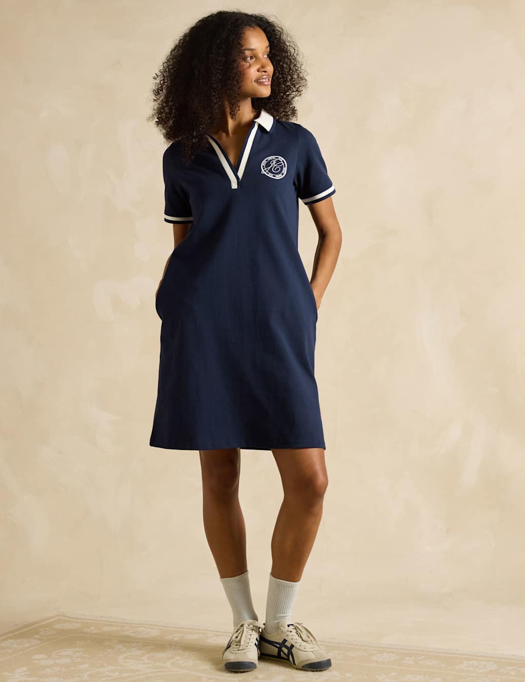 Joules Women's Jersey Embroidered Knee Length Polo Dress - 10 - Navy Mix, Navy Mix