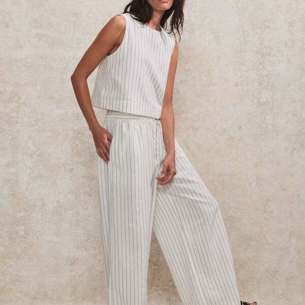 Ro&Zo Women's Linen Blend Striped Wide Leg Trousers - 18REG - Ivory Mix, Ivory Mix