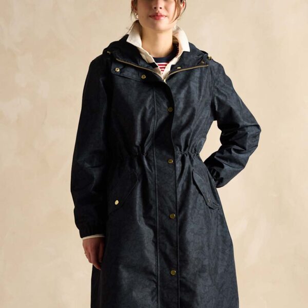 Joules Women's Waterproof Floral Hooded Packable Raincoat - 20 - Navy Mix, Navy Mix