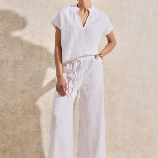 Ro&Zo Women's Pure Cotton Wide Leg Trousers - 14REG - White, White,Black