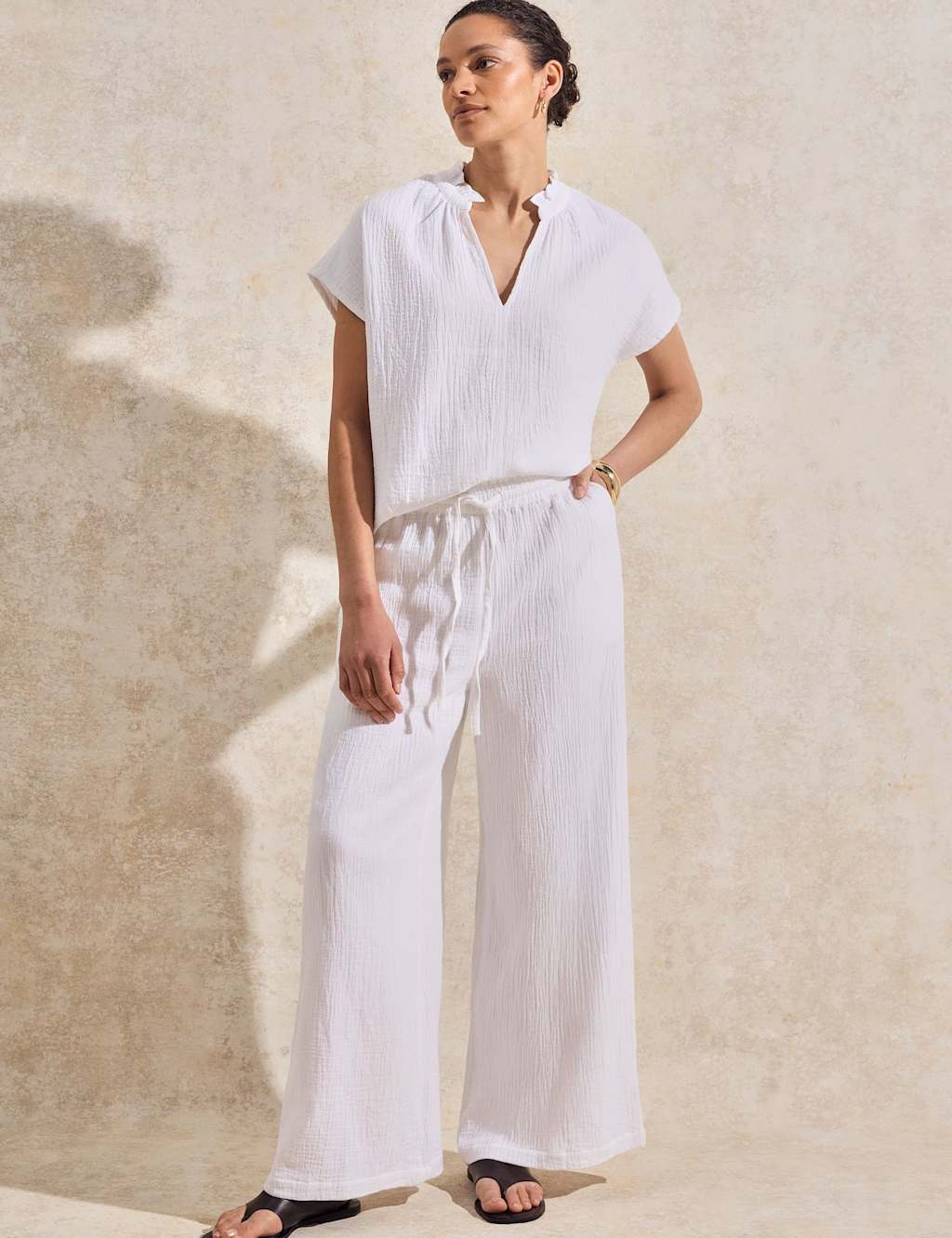 Ro&Zo Women's Pure Cotton Wide Leg Trousers - 14REG - White, White,Black