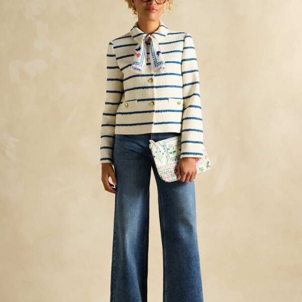 Joules Women's Cotton Rich Striped Collared Jacket - 18 - White Mix, White Mix