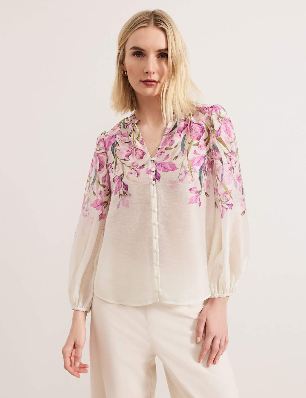 Phase Eight Women's Lyocell Rich Floral Blouse - 14REG - Pink Mix, Pink Mix