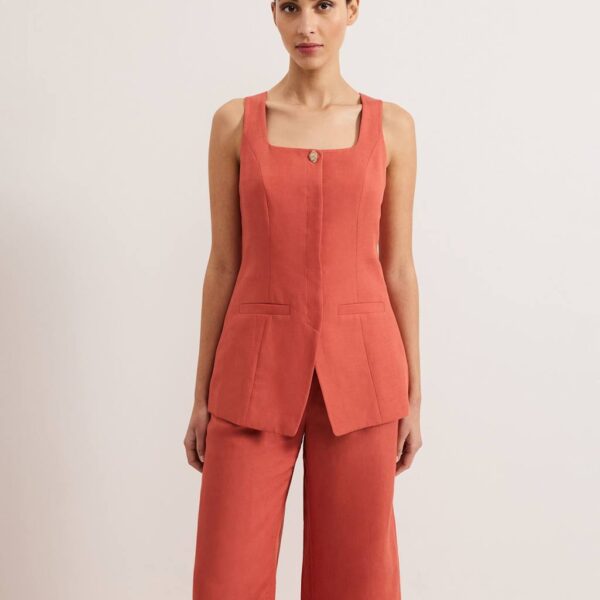 Phase Eight Women's Linen Rich Waistcoat - 14REG - Red, Red