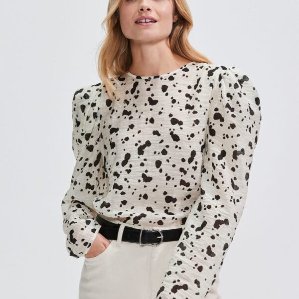 Ro&Zo Women's Dalmatian Print Puff Sleeve Blouse - 14REG - Ivory Mix, Ivory Mix