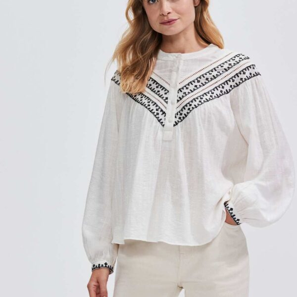 Ro&Zo Women's Cotton Rich Embroidered Relaxed Blouse - 12REG - Ivory Mix, Ivory Mix