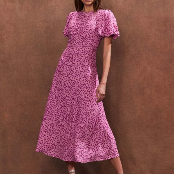 Ro&Zo Women's Ditsy Floral Puff Sleeve Midaxi Tea Dress - 12REG - Pink Mix, Pink Mix