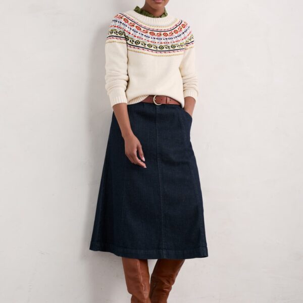 Seasalt Cornwall Women's Cotton Rich Denim Midi A-Line Skirt - 10 - Blue, Blue