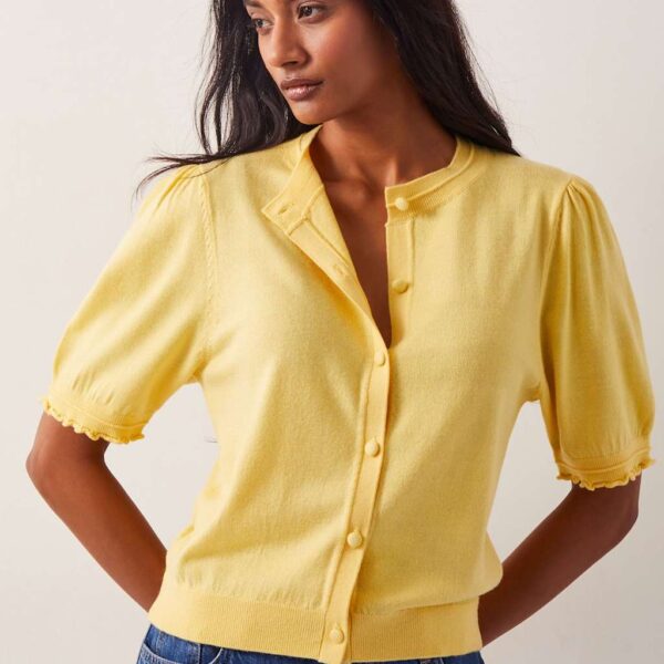 Monsoon Women's Puff Sleeve Button Through Cardigan with Wool - XXL - Yellow, Yellow