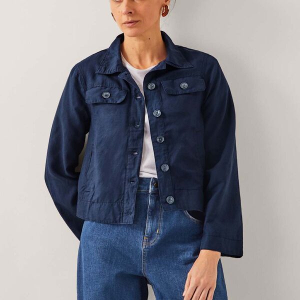 Monsoon Women's Lyocell Rich Collared Cropped Jacket - XXL - Navy, Navy