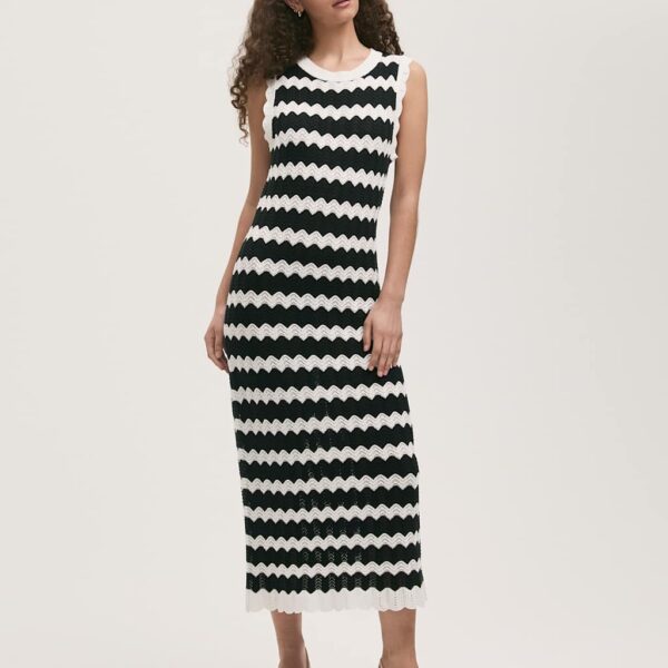 Finery London Women's Pure Cotton Knitted Striped Beach Dress - 14 - Black Mix, Black Mix