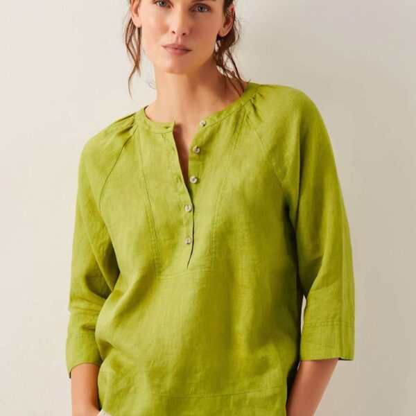 Monsoon Women's Pure Linen Bib Detail Blouse - Green, Green