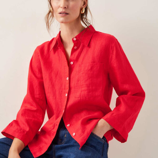 Monsoon Women's Pure Linen Collared Shirt - Coral, Coral