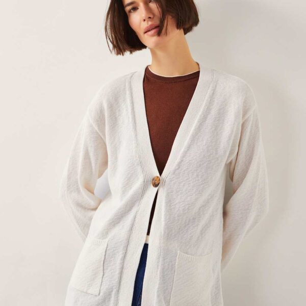 Monsoon Women's Cotton Rich Textured V-Neck Cardigan - S - Ivory, Ivory