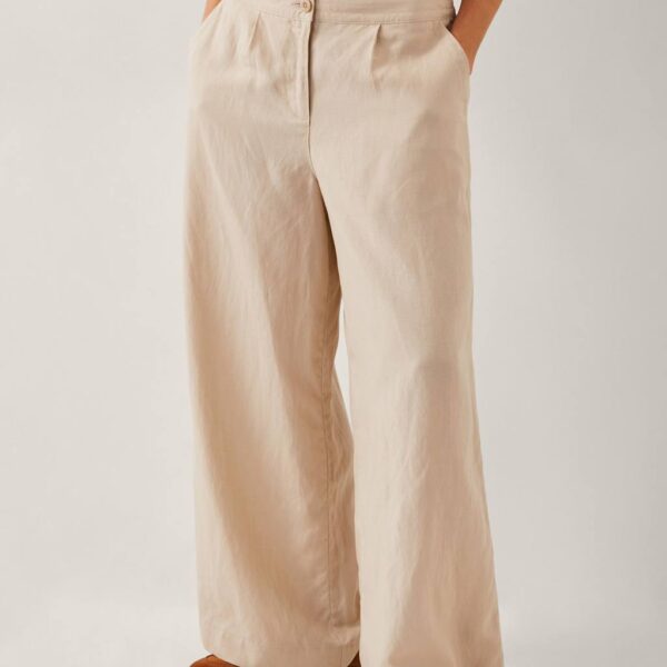 Monsoon Women's Lyocell Rich Wide Leg Trousers with Linen - M - Natural, Natural