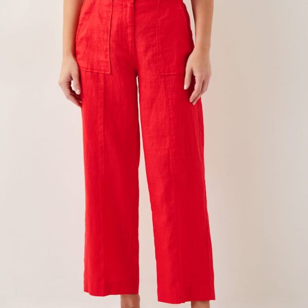 Monsoon Women's Pure Linen Wide Leg Trousers - Coral, Coral