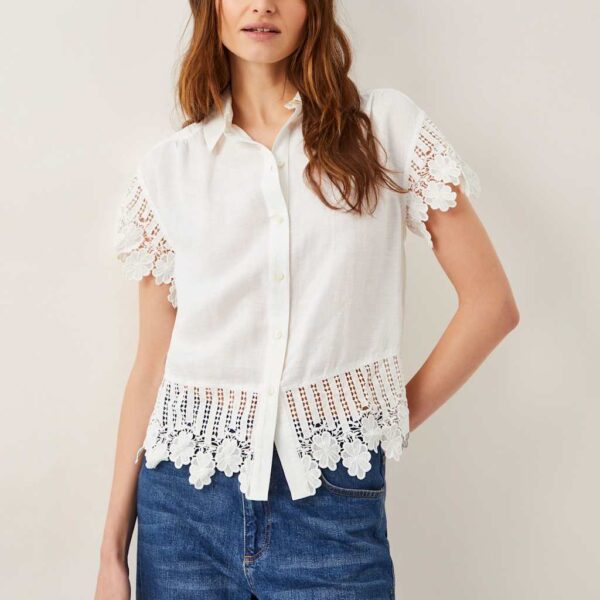 Monsoon Women's Linen Blend Embroidered Button Through Shirt - XXL - White, White
