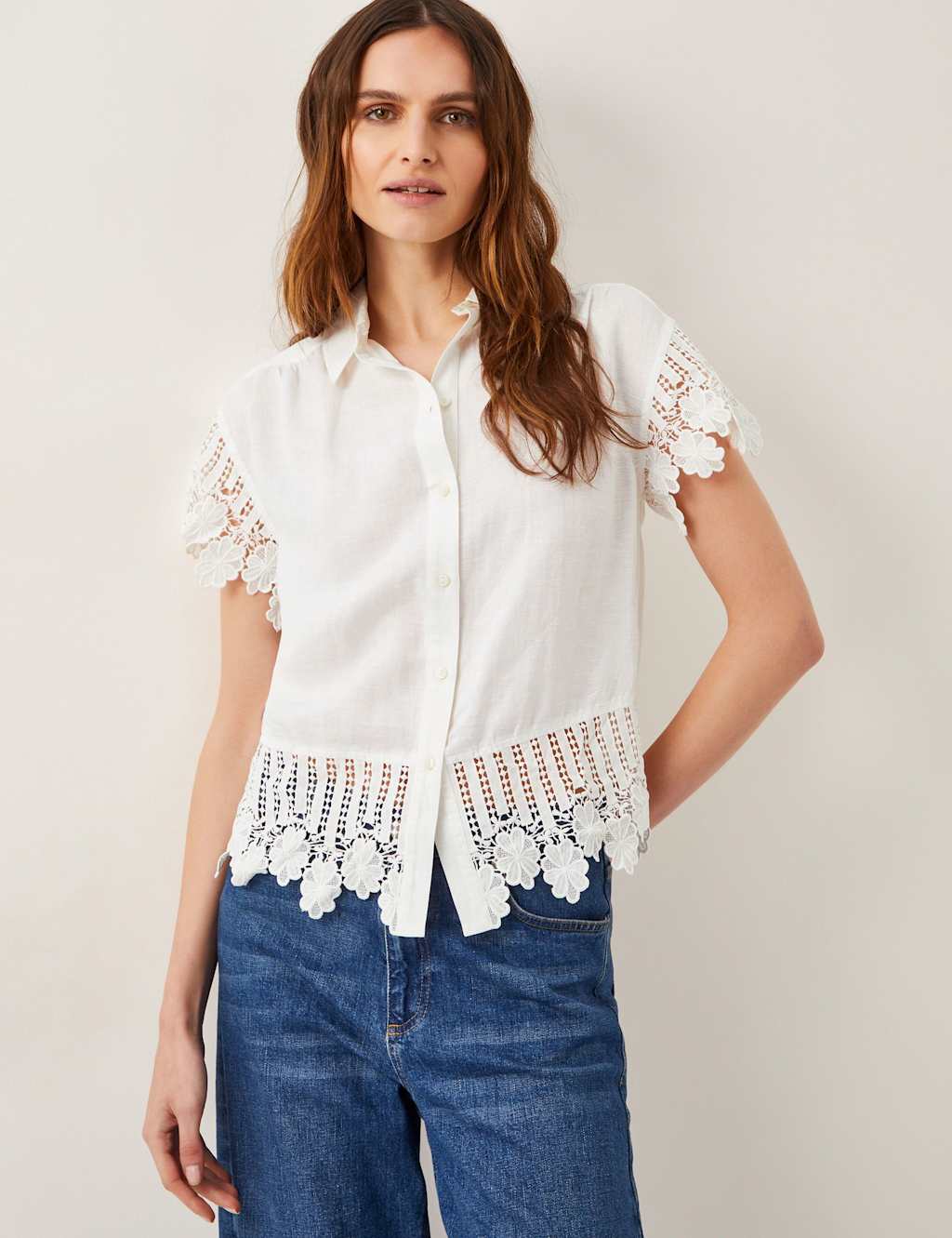 Monsoon Women's Linen Blend Embroidered Button Through Shirt - XXL - White, White