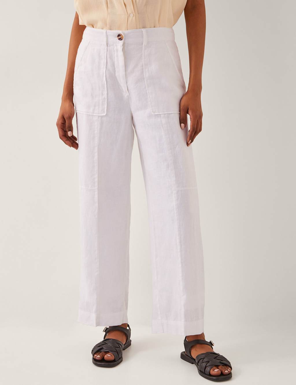 Monsoon Women's Pure Linen Straight Leg Trousers - XXL - White, White