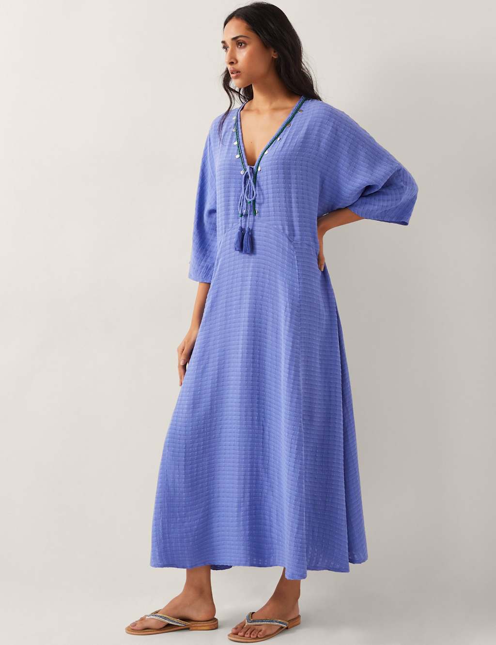 Monsoon Women's Embellished V-Neck Maxi Kaftan - XL - Blue Mix, Blue Mix