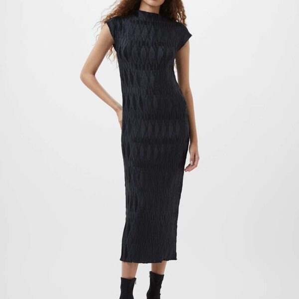 French Connection Women's Plisse High Neck Midi Column Dress - Navy, Navy