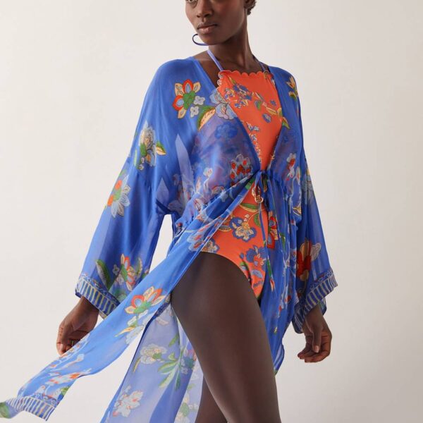 Monsoon Women's Floral Kaftan Beach Dress - Blue Mix, Blue Mix