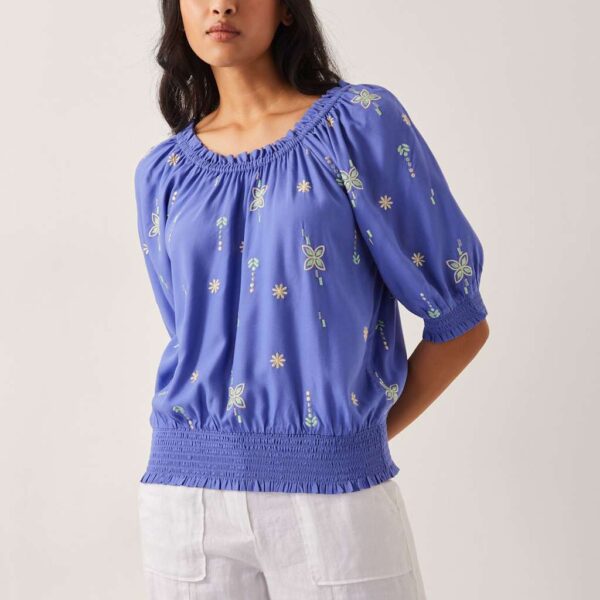 Monsoon Women's Embroidered Puff Sleeve Top - XXL - Blue Mix, Blue Mix