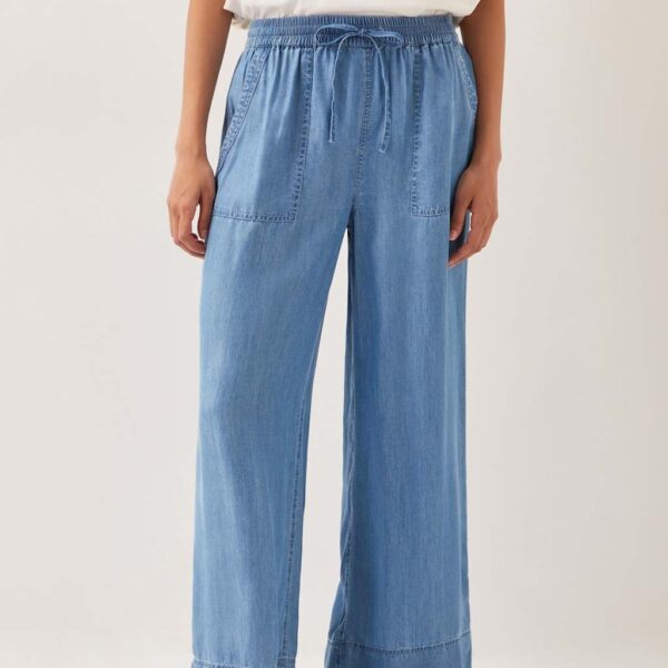 Monsoon Women's Pure Modal Drawstring Wide Leg Trousers - XXL - Blue Denim, Blue Denim
