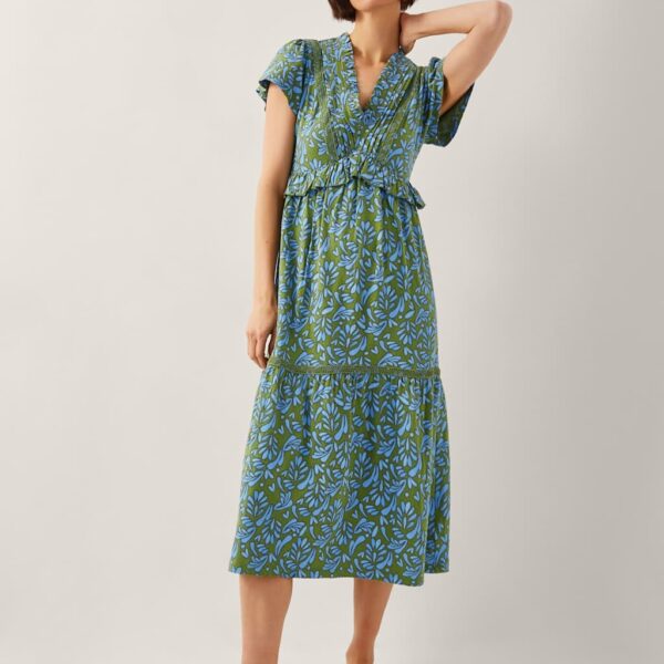Monsoon Women's Pure Cotton Jersey Printed V-Neck Maxi Dress - XXL - Green Mix, Green Mix