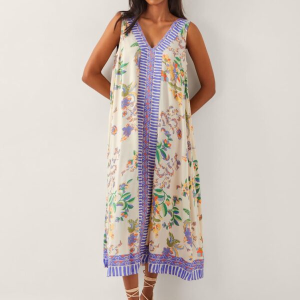 Monsoon Women's Printed V-Neck Maxi Beach Dress - Ivory Mix, Ivory Mix