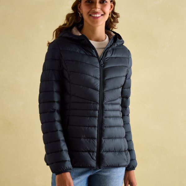 Joules Women's Hooded Puffer Jacket - 14 - Navy, Pink,Navy