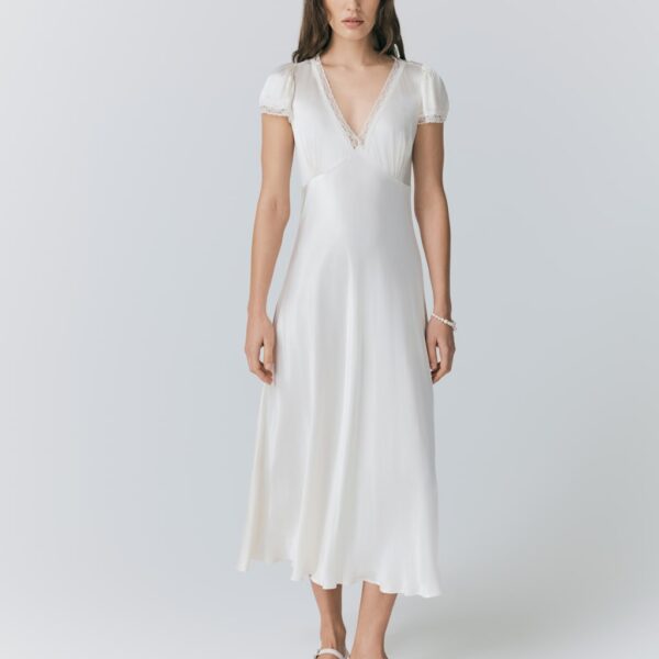 Ghost Women's Satin V-Neck Midaxi Tea Dress - Ivory, Light Blue,Ivory,Natural,Light Orange