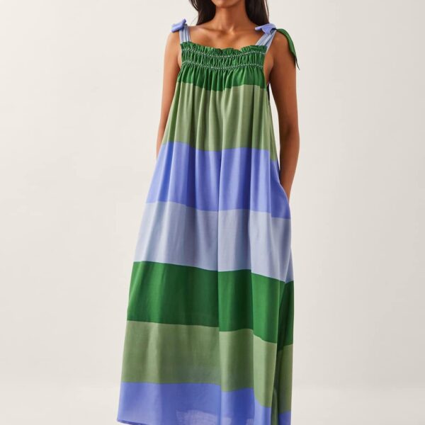 Monsoon Women's Printed Square Neck Maxi Slip Dress - Blue Mix, Blue Mix